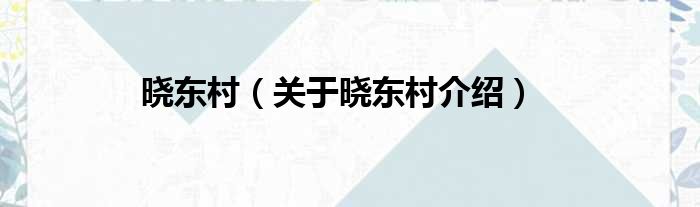 晓东村 关于晓东村介绍