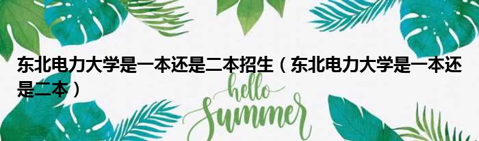 东北电力大学是一本还是二本招生 东北电力大学是一本还是二本