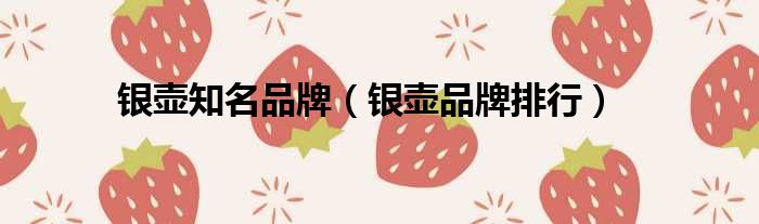 银壶知名品牌 银壶品牌排行