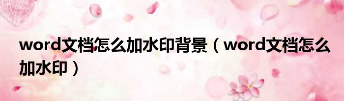 word文档怎么加水印背景 word文档怎么加水印