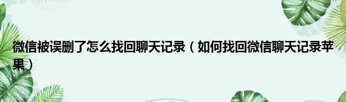 微信被误删了怎么找回聊天记录 如何找回微信聊天记录苹果