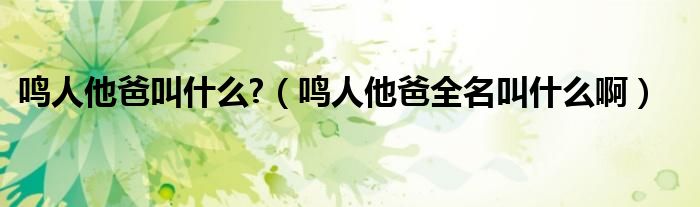鸣人他爸叫什么  鸣人他爸全名叫什么啊