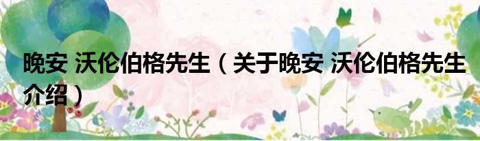 晚安 沃伦伯格先生 关于晚安 沃伦伯格先生介绍