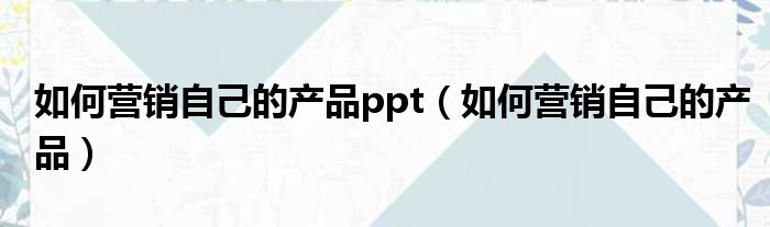如何营销自己的产品ppt 如何营销自己的产品
