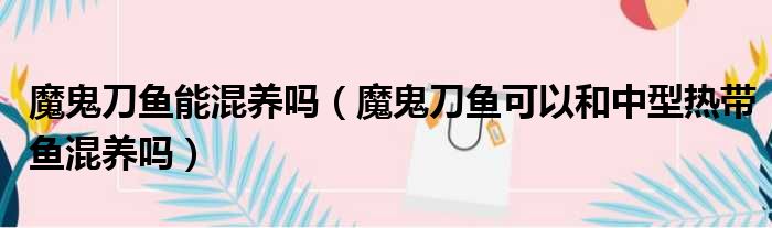 魔鬼刀鱼能混养吗 魔鬼刀鱼可以和中型热带鱼混养吗