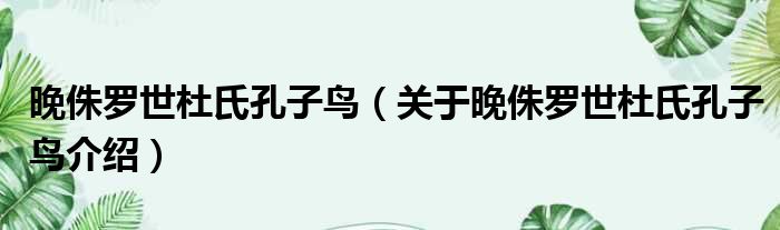 晚侏罗世杜氏孔子鸟 关于晚侏罗世杜氏孔子鸟介绍