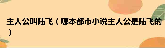 主人公叫陆飞 哪本都市小说主人公是陆飞的