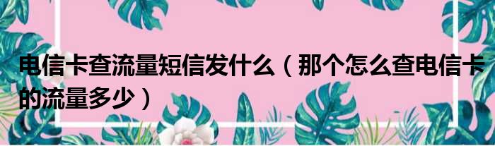 电信卡查流量短信发什么 那个怎么查电信卡的流量多少