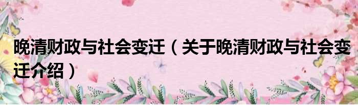 晚清财政与社会变迁 关于晚清财政与社会变迁介绍