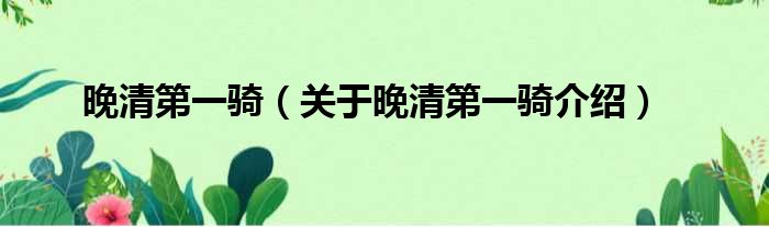 晚清第一骑 关于晚清第一骑介绍