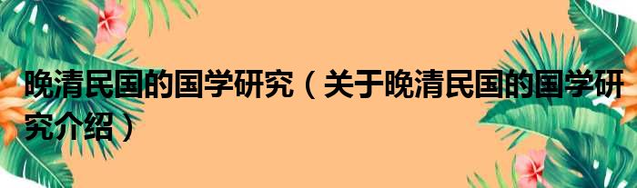 晚清民国的国学研究 关于晚清民国的国学研究介绍