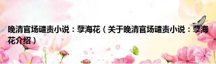 晚清官场谴责小说：孽海花 关于晚清官场谴责小说：孽海花介绍