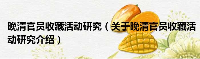 晚清官员收藏活动研究 关于晚清官员收藏活动研究介绍
