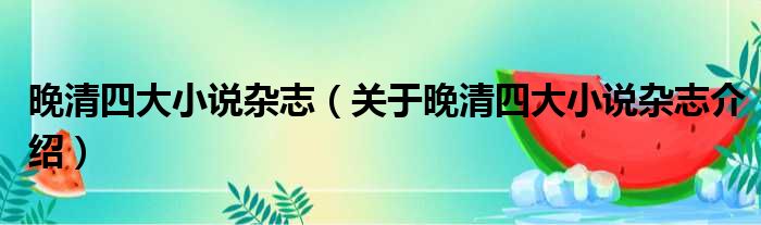 晚清四大小说杂志 关于晚清四大小说杂志介绍