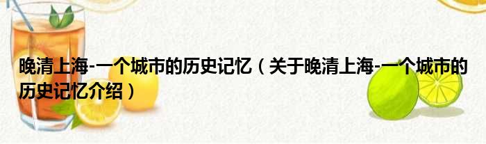 晚清上海 一个城市的历史记忆 关于晚清上海 一个城市的历史记忆介绍