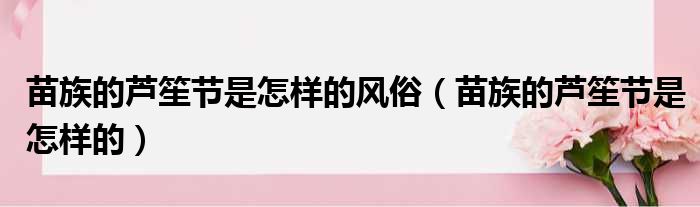 苗族的芦笙节是怎样的风俗 苗族的芦笙节是怎样的