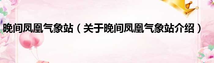 晚间凤凰气象站 关于晚间凤凰气象站介绍