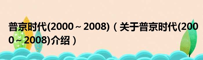 普京时代 2000～2008 关于普京时代 2000～2008介绍