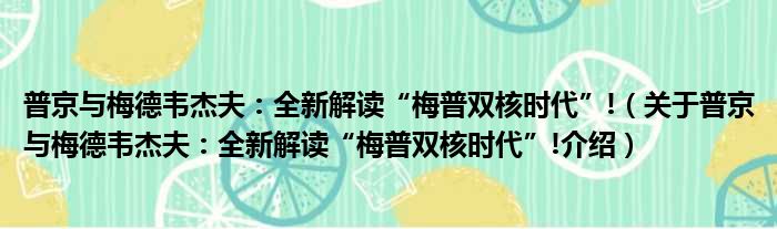普京与梅德韦杰夫：全新解读“梅普双核时代”! 关于普京与梅德韦杰夫：全新解读“梅普双核时代”!介绍