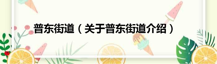 普东街道 关于普东街道介绍