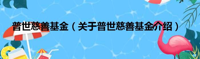 普世慈善基金 关于普世慈善基金介绍