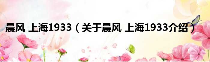 晨风 上海1933 关于晨风 上海1933介绍
