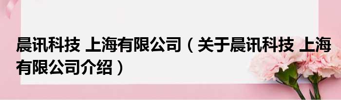晨讯科技 上海有限公司 关于晨讯科技 上海有限公司介绍