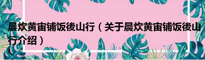 晨炊黄宙铺饭後山行 关于晨炊黄宙铺饭後山行介绍