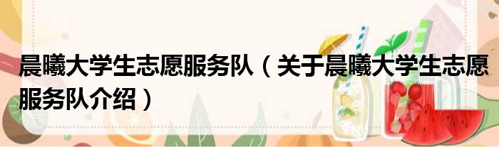 晨曦大学生志愿服务队 关于晨曦大学生志愿服务队介绍