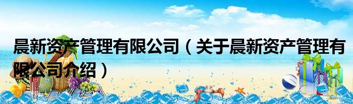 晨新资产管理有限公司 关于晨新资产管理有限公司介绍