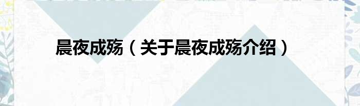 晨夜成殇 关于晨夜成殇介绍