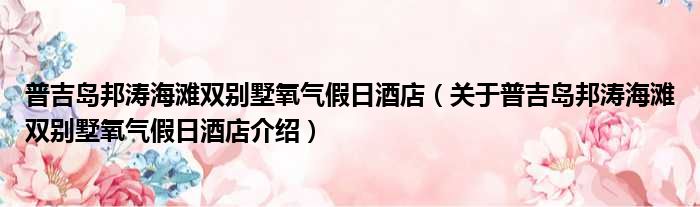 普吉岛邦涛海滩双别墅氧气假日酒店 关于普吉岛邦涛海滩双别墅氧气假日酒店介绍