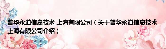 普华永道信息技术 上海有限公司 关于普华永道信息技术 上海有限公司介绍