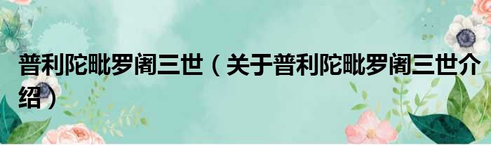 普利陀毗罗阇三世 关于普利陀毗罗阇三世介绍
