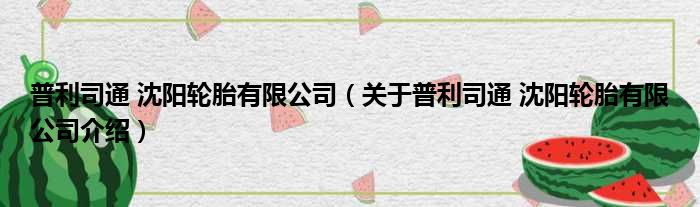 普利司通 沈阳轮胎有限公司 关于普利司通 沈阳轮胎有限公司介绍