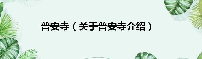 普安寺 关于普安寺介绍