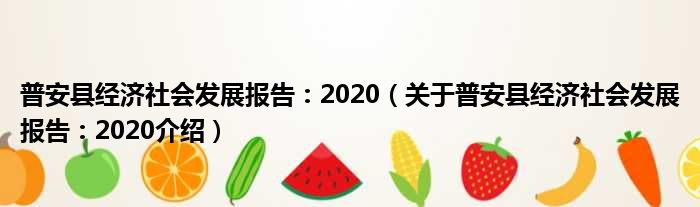 普安县经济社会发展报告：2020 关于普安县经济社会发展报告：2020介绍