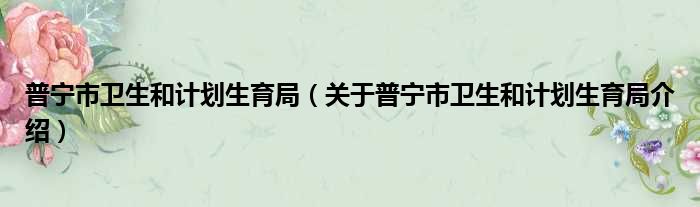 普宁市卫生和计划生育局 关于普宁市卫生和计划生育局介绍