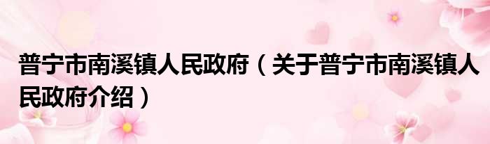 普宁市南溪镇人民政府 关于普宁市南溪镇人民政府介绍