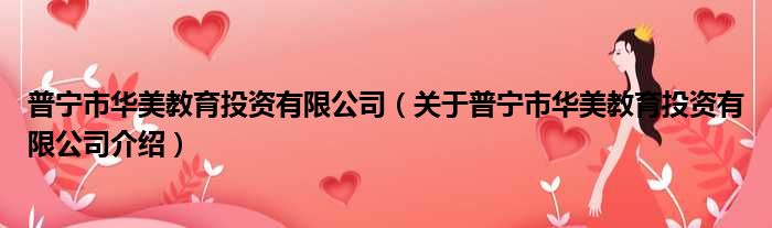 普宁市华美教育投资有限公司 关于普宁市华美教育投资有限公司介绍