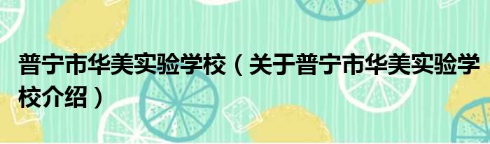 普宁市华美实验学校 关于普宁市华美实验学校介绍