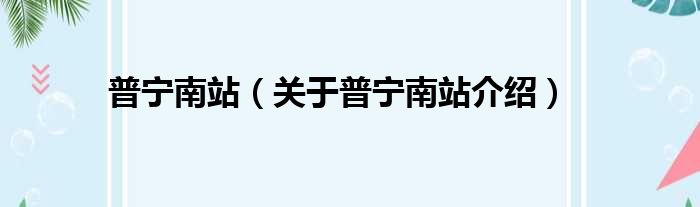 普宁南站 关于普宁南站介绍