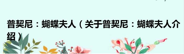 普契尼：蝴蝶夫人 关于普契尼：蝴蝶夫人介绍