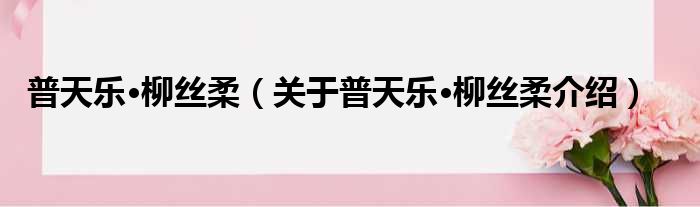 普天乐·柳丝柔 关于普天乐·柳丝柔介绍