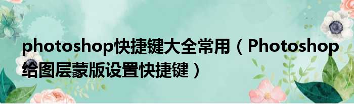 photoshop快捷键大全常用 Photoshop给图层蒙版设置快捷键