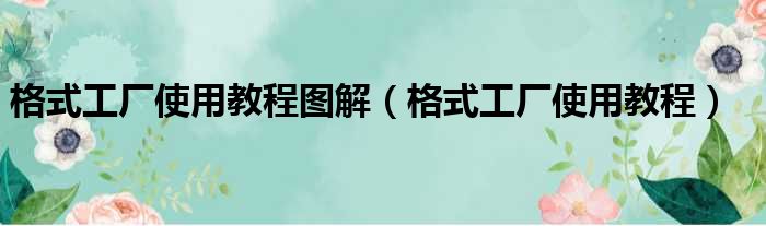 格式工厂使用教程图解 格式工厂使用教程