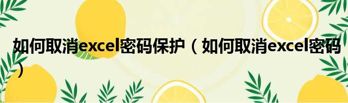 如何取消excel密码保护 如何取消excel密码