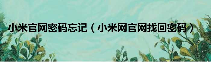 小米官网密码忘记 小米网官网找回密码