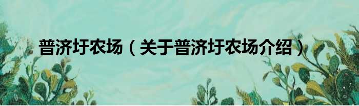 普济圩农场 关于普济圩农场介绍