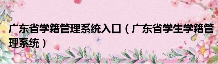 广东省学籍管理系统入口 广东省学生学籍管理系统